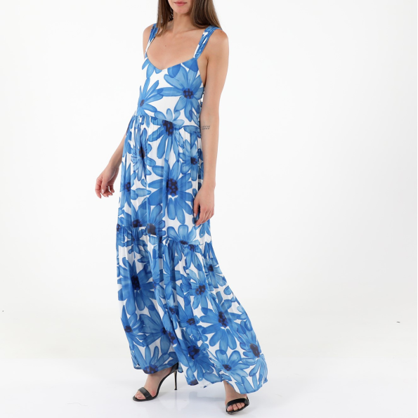 Γυναικείο maxi φόρεμα ALE 81460865 μπλε λευκό floral Γυναικεία