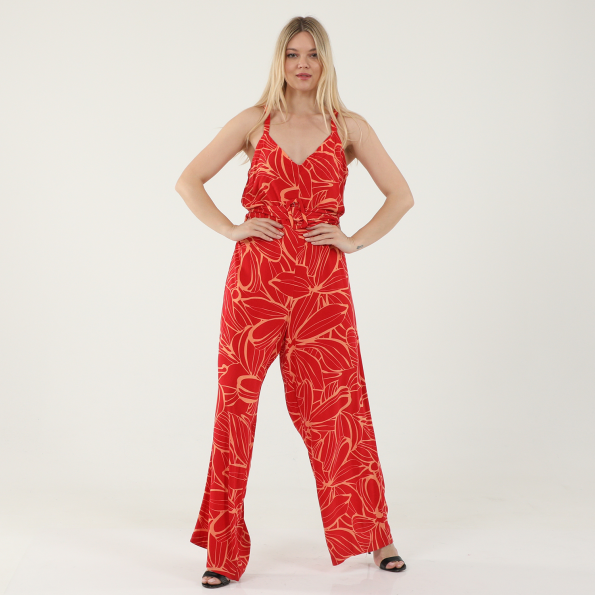Γυναικεία ολόσωμη φόρμα ALE 8914783 κόκκινη floral Γυναικεία