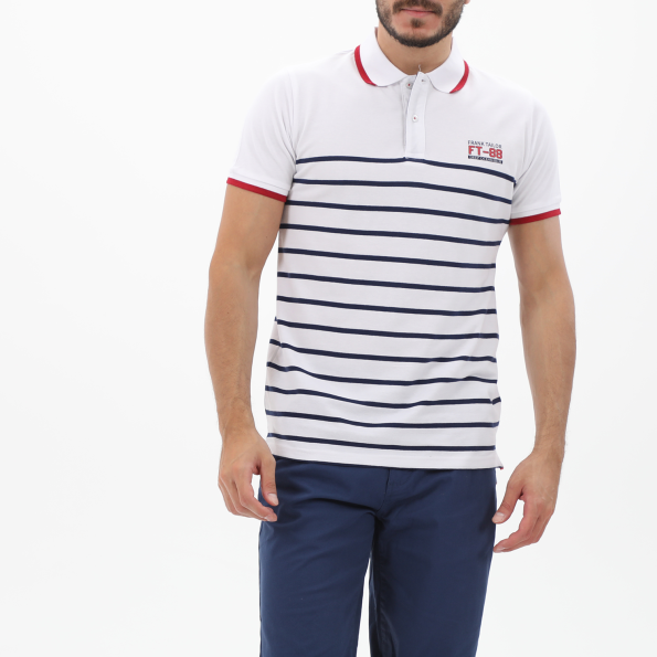 Ανδρική polo μπλούζα FRANK TAILOR 123-62-0001 λευκή μπλε ριγέ