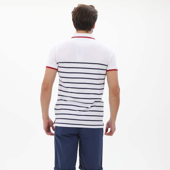 Ανδρική polo μπλούζα FRANK TAILOR 123-62-0001 λευκή μπλε ριγέ Ανδρικά