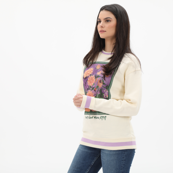Γυναικειά φούτερ μπλούζα GANT 4200646 Dahila Print C-Neck λευκή λιλά