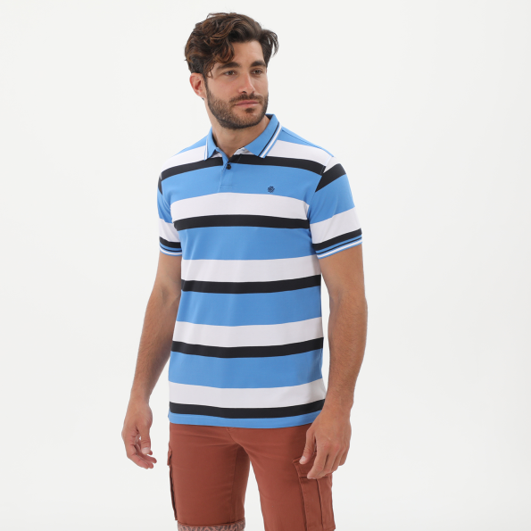 Ανδρική polo μπλούζα DORS 1132009.C02 μπλε λευκή ριγέ Ανδρικά