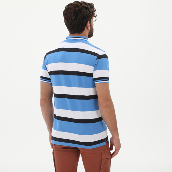 Ανδρική polo μπλούζα DORS 1132009.C02 μπλε λευκή ριγέ Ανδρικά