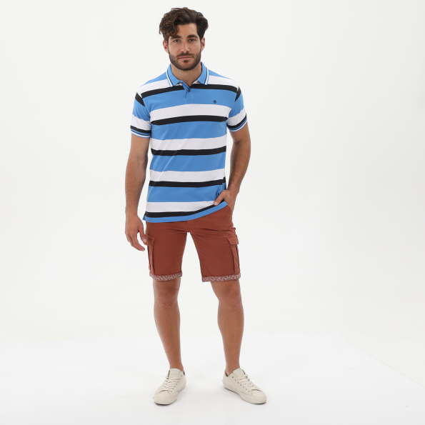 Ανδρική polo μπλούζα DORS 1132009.C02 μπλε λευκή ριγέ Ανδρικά