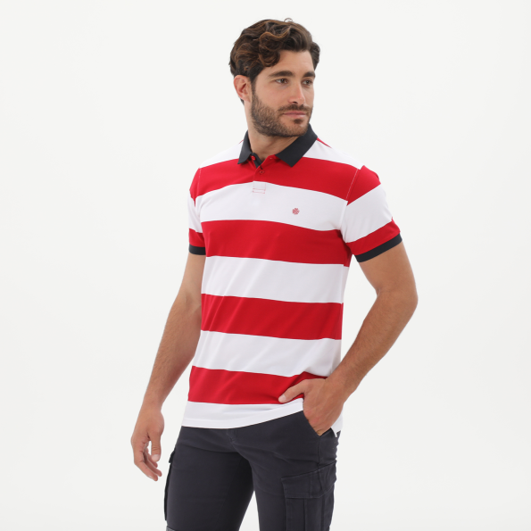 Ανδρική polo μπλούζα DORS 1132010.C01 κόκκινο λευκό ριγέ Ανδρικά