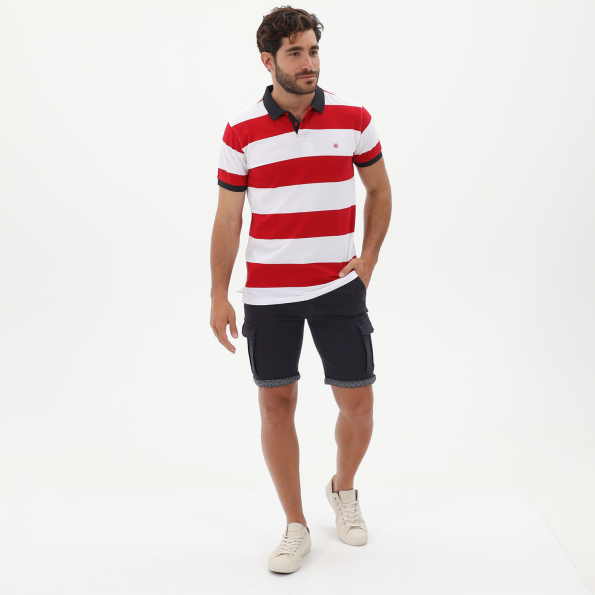 Ανδρική polo μπλούζα DORS 1132010.C01 κόκκινο λευκό ριγέ Ανδρικά