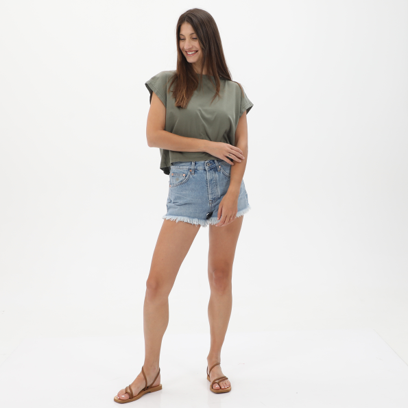 Γυναικείο cropped top EDWARD JEANS WP-N-TOP-S22-004 ROSETTA χακί Γυναικεία