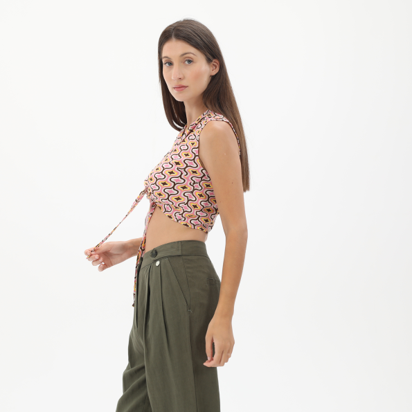 Γυναικείο cropped πουκάμισο ATTRATTIVO 9914766 ροζ κίτρινο Γυναικεία