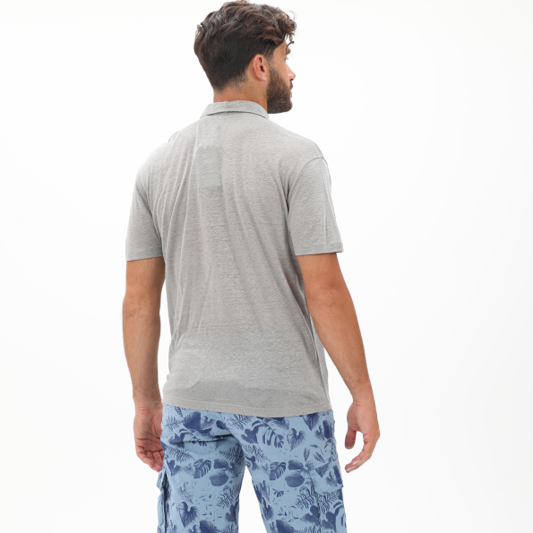 Ανδρική λινή polo μπλούζα DIRTY LAUNDRY DLMT000202 PURE LINEN γκρι Ανδρικά
