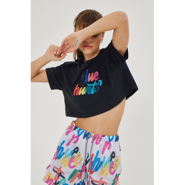 Γυναικείο cropped top BLUE HUNTER 23002010501 JOYFULL μαύρο