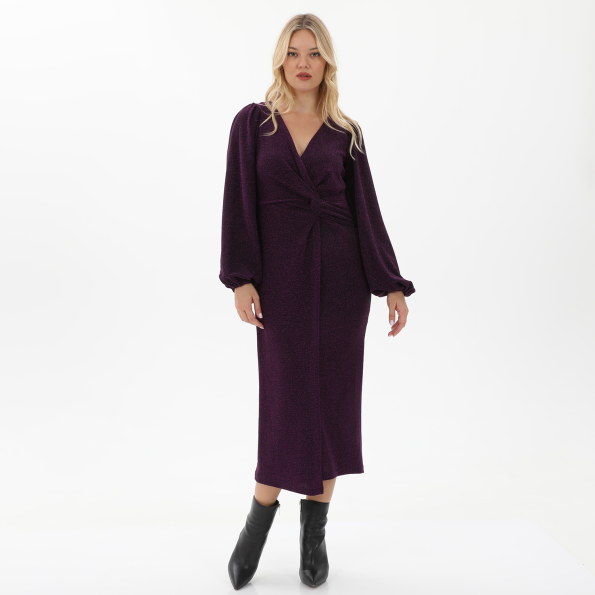 Γυναικείο midi φόρεμα lurex ALE 8916136 φούξια