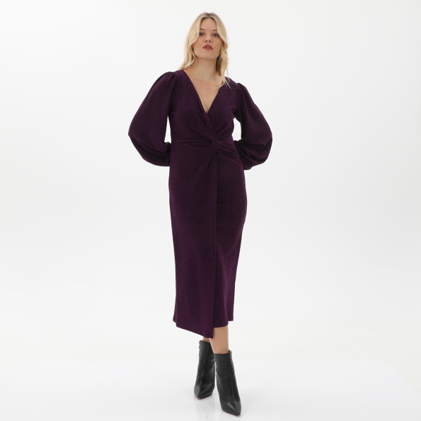 Γυναικείο midi φόρεμα lurex ALE 8916136 φούξια Γυναικεία