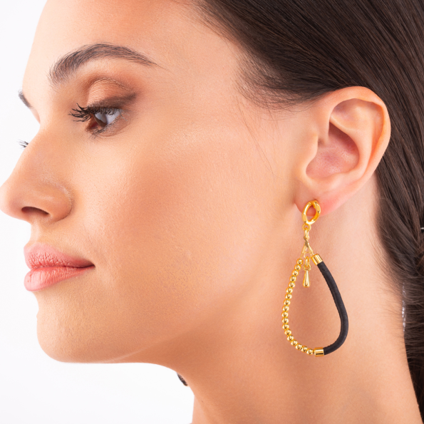 Γυναικεία σκουλαρίκια APOXYLO 784 GOLDEN BEADS μαύρα