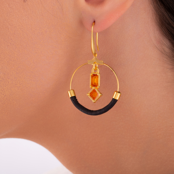 Γυναικεία σκουλαρίκια APOXYLO 781.1 CIRCLE ORANGE μαύρα Γυναικεία