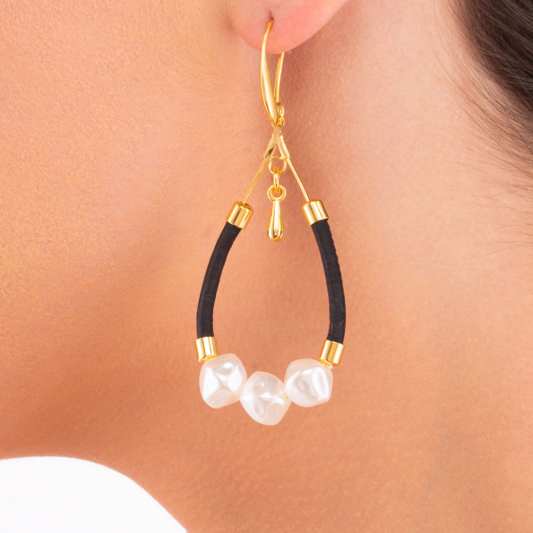 Γυναικεία σκουλαρίκια APOXYLO 785.1 DROP PEARL μαύρα Γυναικεία