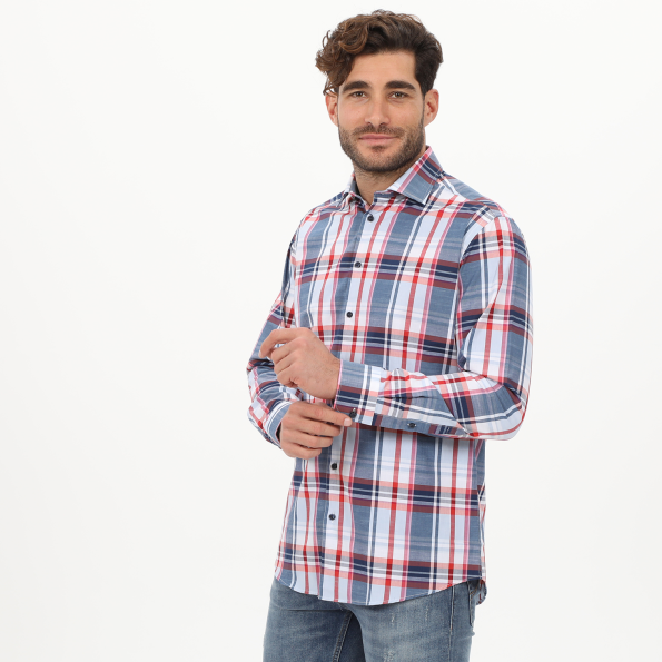 Ανδρικό πουκάμισο MARTIN & CO  223-52-1670 COMFORT FIT λευκό μπλε Ανδρικά