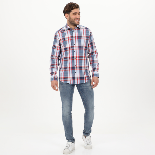 Ανδρικό πουκάμισο MARTIN & CO  223-52-1670 COMFORT FIT λευκό μπλε Ανδρικά