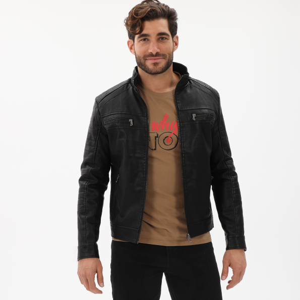 Ανδρικό δερμάτινο jacket BATTERY 15232011 μαύρο