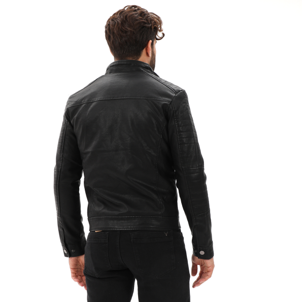 Ανδρικό δερμάτινο jacket BATTERY 15232011 μαύρο Ανδρικά