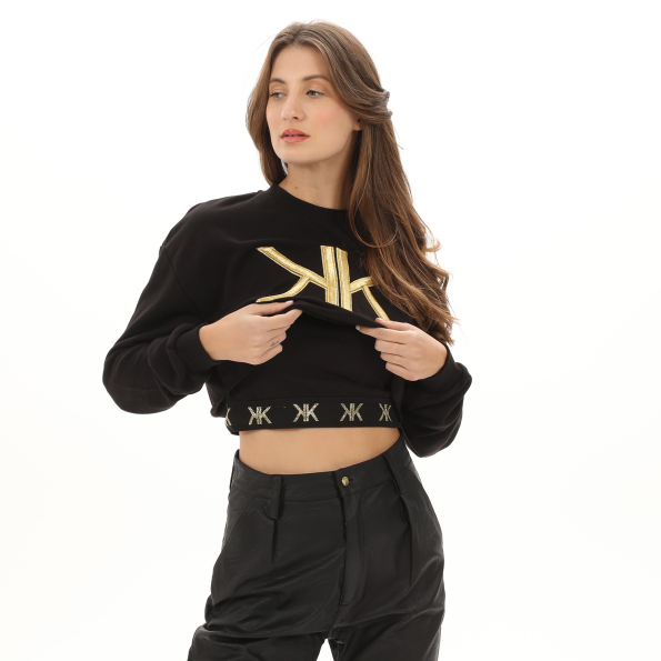 Γυναικεία διπλή cropped φούτερ μπλούζα KENDALLKYLIE KKW.2W0.016.003 μαύρη Γυναικεία
