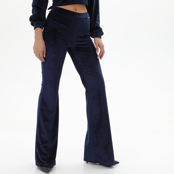 Γυναικείο βελουτέ παντελόνι KENDALLKYLIE KKW.2W0.020.004 HIGH RISE FLARE μπλε Γυναικεία