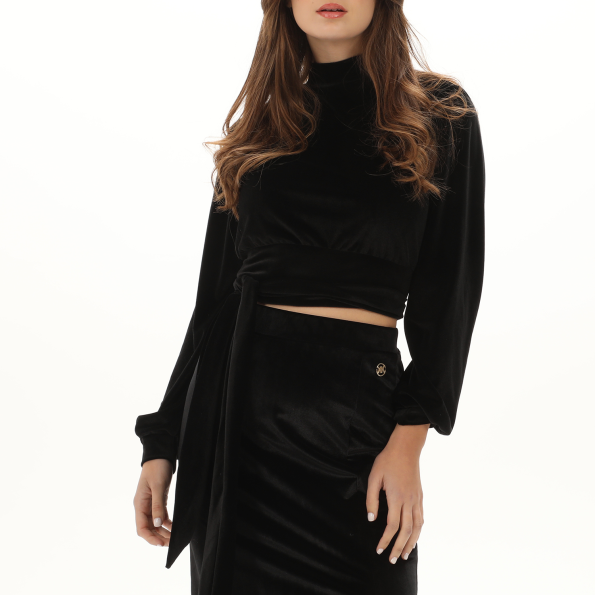 Γυναικείο βελουτέ cropped top KENDALLKYLIE KKW.2W0.040.006 OPEN BACK TIE μαύρο