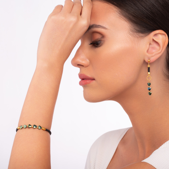 Γυναικεία σκουλαρίκια APOXYLO 790.1 GREEN EPATITE BLACK μαύρα