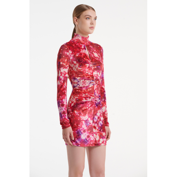 Γυναικείο βελουτέ mini φόρεμα SUGARFREE 22834153 κόκκινο tie-dye Γυναικεία