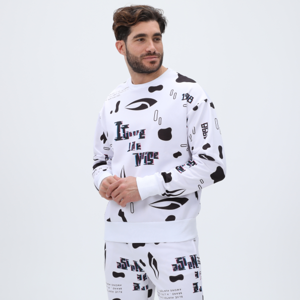 Unisex φούτερ μπλούζα BLUE HUNTER 24113110500 U CREW DIGITAL λευκή μαύρη Ανδρικά