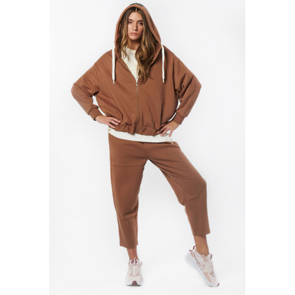 Γυναικεία oversized φούτερ ζακέτα BODY ACTION 071226-01 καφέ Γυναικεία