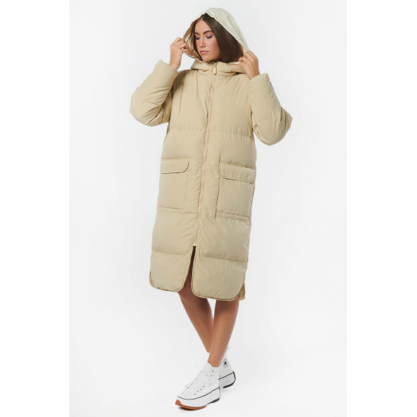 Γυναικείο μακρύ parka BODY ACTION 071230-01 μπεζ