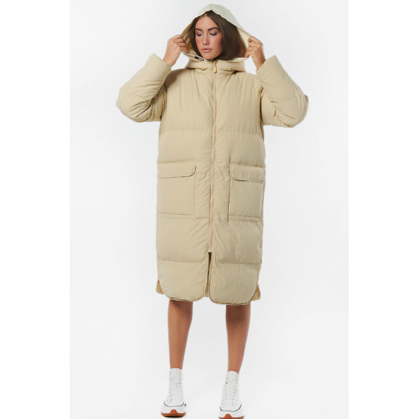 Γυναικείο μακρύ parka BODY ACTION 071230-01 μπεζ Γυναικεία