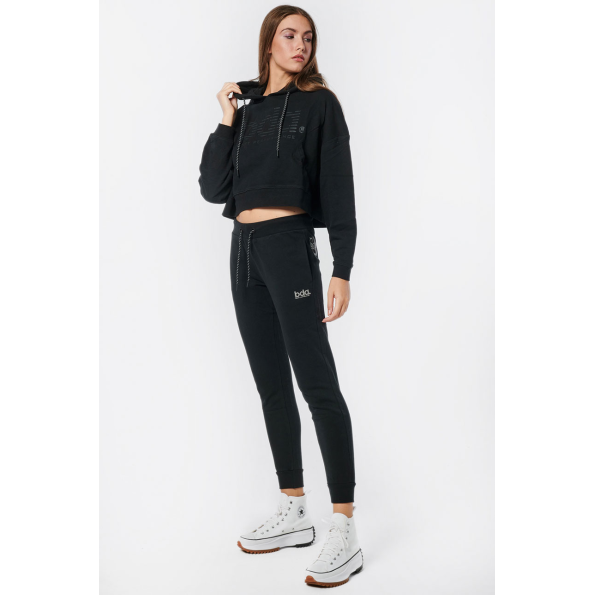 Γυναικεία oversized cropped φούτερ μπλούζα BODY ACTION 061219-01 μαύρη Γυναικεία
