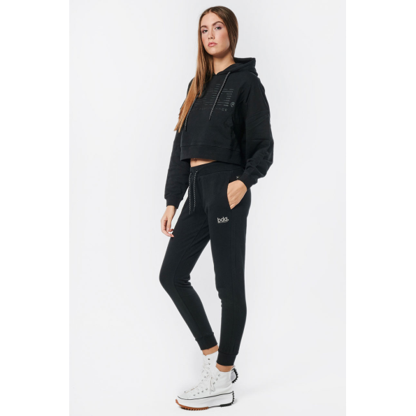 Γυναικεία oversized cropped φούτερ μπλούζα BODY ACTION 061219-01 μαύρη Γυναικεία