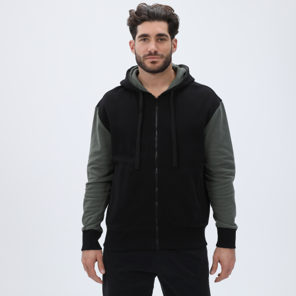 Ανδρική φούτερ ζακέτα DIRTY LAUNDRY DLMF07W22 Contrasting Full Zip μαύρη χακί