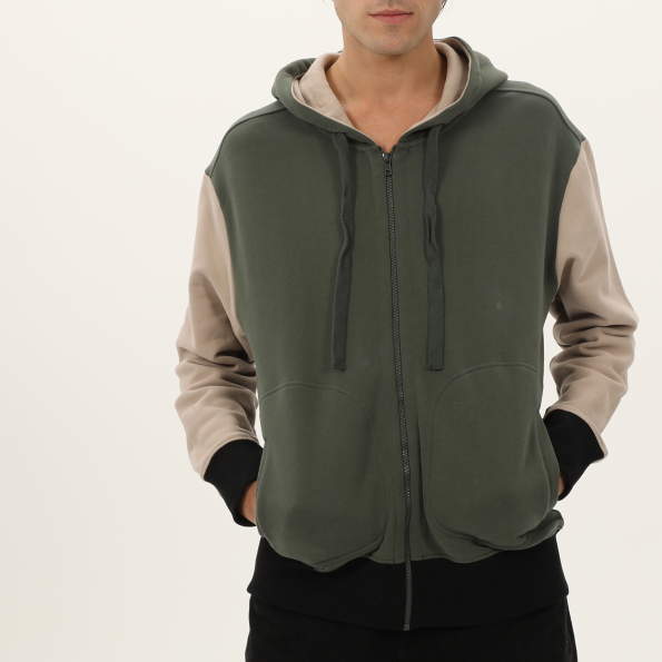 Ανδρική φούτερ ζακέτα DIRTY LAUNDRY DLMF07W22 Contrasting Full Zip χακί εκρού