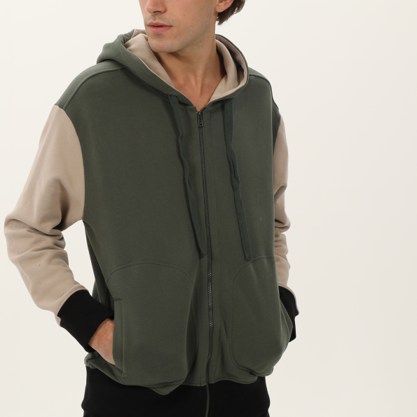Ανδρική φούτερ ζακέτα DIRTY LAUNDRY DLMF07W22 Contrasting Full Zip χακί εκρού Ανδρικά