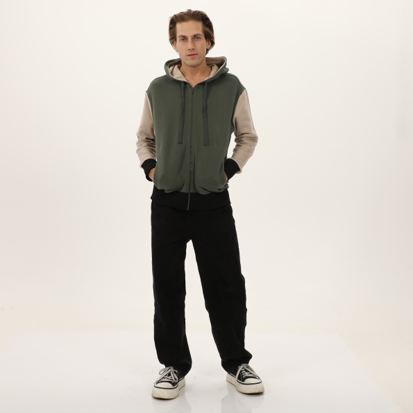 Ανδρική φούτερ ζακέτα DIRTY LAUNDRY DLMF07W22 Contrasting Full Zip χακί εκρού Ανδρικά
