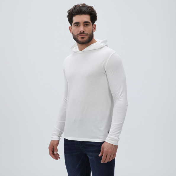 Ανδρικό μακρυμάνικο  t-shirt DIRTY LAUNDRY DLMH09W22 Lightweight Hoodie λευκό Ανδρικά