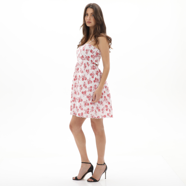 Γυναικείο mini φόρεμα ATTRATTIVO 9916447 λευκό κόκκινο floral Γυναικεία