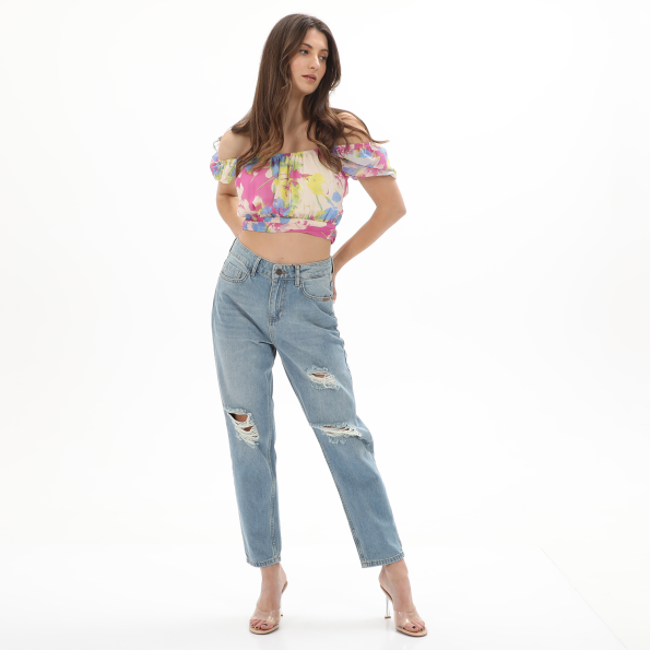 Γυναικείο cropped top ATTRATTIVO 9916253 floral πολύχρωμο Γυναικεία