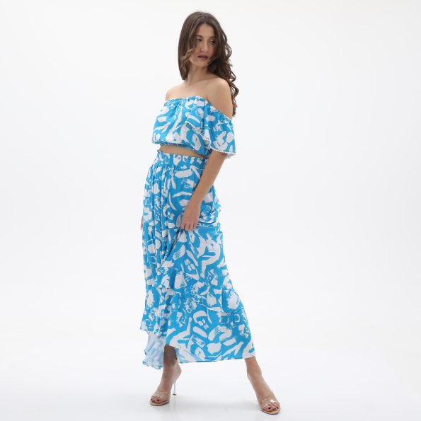 Γυναικείο cropped top ALE 8916328 τιρκουάζ-λευκό  Γυναικεία