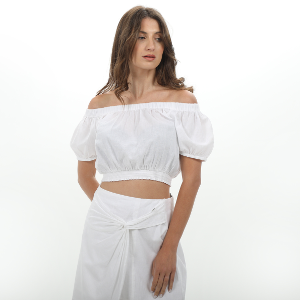 Γυναικείο strapless cropped top ALE 8917154 λευκό