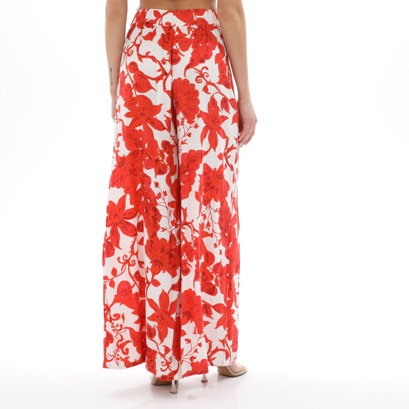 Γυναικεία παντελόνα ALE 8916478 λευκή πορτοκαλί floral Γυναικεία
