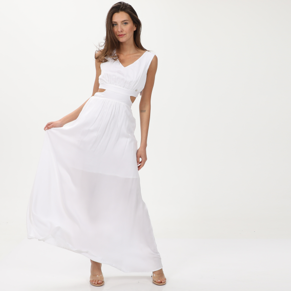 Γυναικείο cut out maxi φόρεμα ALE 8916488 λευκό