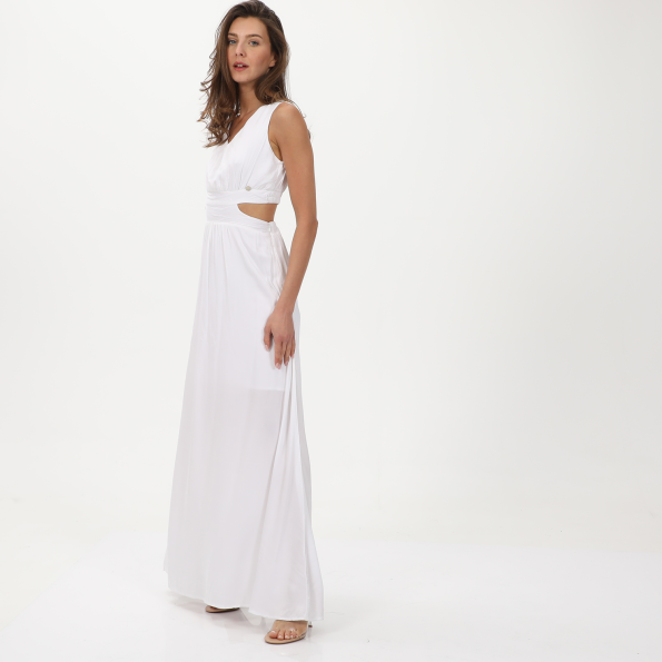 Γυναικείο cut out maxi φόρεμα ALE 8916488 λευκό Γυναικεία