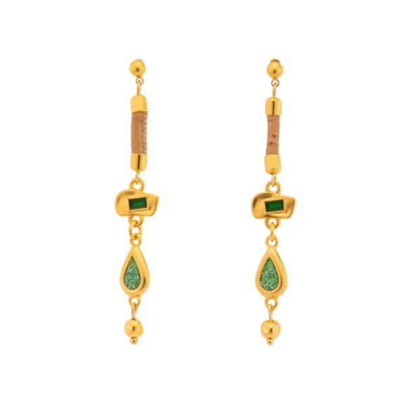 Γυναικεία μακριά σκουλαρίκια APOXYLO 7002 QUEEN GREEN από φελλό