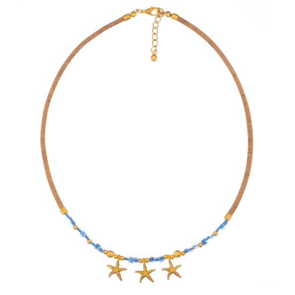Γυναικεία κολιέ APOXYLO 492 BLUE MIYUKI STARFISH από φελλό
