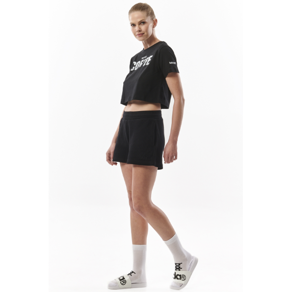 Γυναικείο cropped t-shirt BODY ACTION 051325-01 μαύρο Γυναικεία