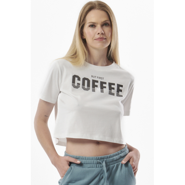 Γυναικείο cropped t-shirt BODY ACTION 051325-01 λευκό